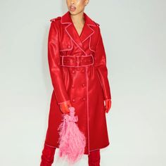 Nwt (Still In Garment Bag) Hilary Macmillan Coat. Link On Website: Https://Www.Hilarymacmillan.Com/Collections/Outerwear/Products/The-Donna-Trench-Coat Designer Pink Double-breasted Outerwear, Luxury Red Double-breasted Outerwear, Designer Red Leather Outerwear, Red Belted Outerwear For Fall, Luxury Red Fall Outerwear, Red Double-breasted Spring Outerwear, Red Leather Outerwear For Work, Red Leather Long Coat, Red Belted Outerwear For Work