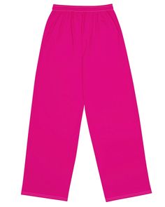 Get the comfort of pajamas in this stylish pair of wide-leg pants. With the adjustable waist and stretchy fabric, it’s like your favorite sweatpants but better. • Relaxed unisex fit • Practical side pockets • Elastic waistband with a white drawstring • Can be worn on the waist or on the hips • Premium knit mid-weight jersey fabric • 95% polyester, 5% elastane This product is made especially for you as soon as you place an order, which is why it takes us a bit longer to deliver it to you. Making Pink Cotton Wide-leg Sweatpants, Pink Wide-leg Cotton Sweatpants, Casual Pink Wide Leg Pants For Loungewear, Pink Relaxed Fit Wide-leg Sweatpants, Pink Wide-leg Relaxed Fit Sweatpants, Pink Wide Leg Pants With Elastic Waistband For Loungewear, Casual Solid Bottoms For Pajama Party, Pink Cotton Wide Leg Pants With Elastic Waistband, Pink Wide Leg Loungewear Pants