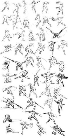 some sketches of people doing different poses