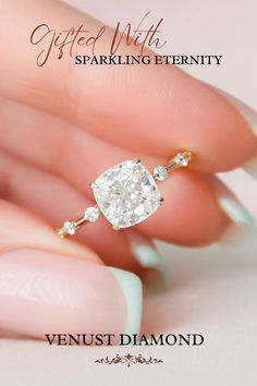 a woman's hand holding a diamond ring with the words, certified with sparkling eternity