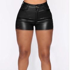 Black Faux Leather Shorts! 90% Polyester,10% Spandex #Blackleather! Black Leather Pants For Club, Black Faux Leather Shorts For Club, Edgy Black Faux Leather Shorts, Sleek Black Leather Pants For Club, Black Leather Bottoms For Night Out, Black Leather Edgy Shorts, Edgy Black Leather Shorts, Black Short Length Leather Pants For Night Out, Black Leather Shorts For Fall