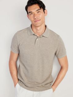 Uniform Pique Polo for Men | Old Navy Classic Solid T-shirt With Button Closure, Casual Short Sleeve Polo Shirt With Buttons, Fitted Collared Polo Shirt For Everyday, Classic Solid-color Everyday Polo Shirt, Casual Solid T-shirt With Seamless Collar, Button-up Polo Shirt With Placket, Gray Collared Polo Shirt For Summer, Solid Color Button-up Polo Shirt With Placket, Solid Button-up Polo Shirt With Placket