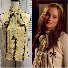 Seen On Blair Waldorf (Leighton Meester In Gossip Girl) Yellow Blouse, Size 6. Sleeveless, Ties At The Neck. Back Zipper. Very Good Condition. Yellow V-neck Ruffle Blouse, Leighton Meester, Yellow Blouse, Yellow Top, Blair Waldorf, Yellow Black, Gossip Girl, Black N Yellow, Asos