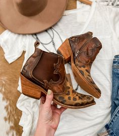 Western Leopard Booty (liberty Black) – theFRINGEDpineapple Ariat Dixon Boot Outfit, Western Booties Outfit, Country Western Fashion, Cute Cowgirl Boots, Western Shoes, Leopard Print Booties, Booties Outfit, Boho Boots, Western Booties