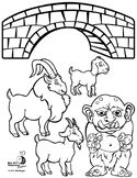 a coloring page with animals and a brick arch