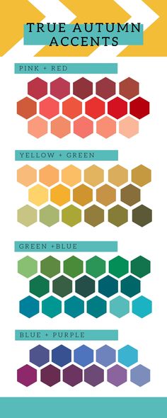 the color scheme for true autumn accents in shades of blue, green and yellow with text overlay