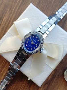 Watches for Women Small Blue Watch Vintage Ladies Watch - Etsy Ukraine Gift Watches With Jubilee Bracelet, Elegant Blue Diamond Watch For Anniversary, Elegant Blue Watches For Gifts, Elegant Blue Analog Watch, Elegant Blue Watch With Bracelet Strap, Elegant Blue Diamond Watch With Round Dial, Vintage Diamond Watch As Gift, Watch Y2k, Wrist Watch For Women