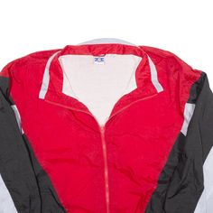 Item is in good used condition. >Size: L >Armpit To Armpit: 25" >Armpit To Cuff: 19" >Collar To Hem: 26" Vintage Red Track Jacket For Outdoor, Red 90s Long Sleeve Windbreaker, 90s Red Long Sleeve Windbreaker, 90s Style Red Long Sleeve Windbreaker, Red 90s Style Long Sleeve Windbreaker, 90s Red Fall Track Jacket, Red 90s Style Track Jacket For Fall, 90s Red Outerwear For Streetwear, Red 90s Style Streetwear Outerwear