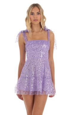 Zev Sequin Mini Dress in Purple | LUCY IN THE SKY Purple Hoco Dress, Purple Hoco Dresses, Purple Dress Short, Purple Sparkly Dress, Mitzvah Dresses, Eras Outfits, Purple Homecoming Dress, Cute Formal Dresses, Concert Dresses