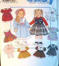 the doll clothes pattern is shown in two different styles