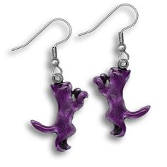 Enamel Purple Cat Earrings by TheMagicZoo on Etsy Purple Novelty Jewelry For Pierced Ears, Purple Resin Jewelry With Matching Earrings, Parrot Necklace, Cat Lady Gift, Quirky Earrings, Purple Cat, All Things Purple, Bird Jewelry, Cat Jewelry