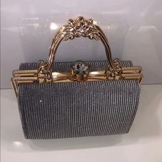 Diamond Flower Clasp, Multicolor Silver Sparkly Fabric With Gold Hardware And Chain Included. Sparkly Fabric, Versace Chain, Burberry Purse, Fendi Mini, Pink Cheetah Print, Micro Bag, White Purses, Straw Bags, Gold Monogram