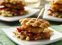 chicken and waffle sandwich on a plate