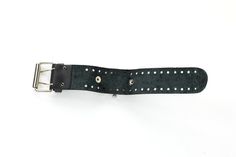 "Rivet and Burr watch bands are made from genuine leather and match with most watch faces. Each wrist cuff is completely handmade and hand stitched. This cuff can be worn as a bracelet or watch band. Nickel metal buckles on the adjustable watch make them a great gift for anyone. Pick one with nickel metal hardware or a plain grommet band to suit your needs. Band Dimensions: Width: 10.2\" Height: 1.5\" Pricing per 1 minimalist wristband. WATCH NOT INCLUDED All orders shipped via USPS mail with tr Adjustable Black Leather Belt Bracelet, Black Leather Bracelets With Custom Hardware, Brown Cowboy Hat, Leather Cowboy Hats, Leather Wrist Cuff, Men's Leather Bracelet, Black Leather Watch, Biker Gifts, Leather Accessory