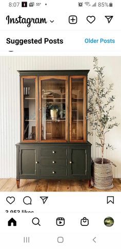 the instagram page on instagram com shows an old china cabinet with glass doors