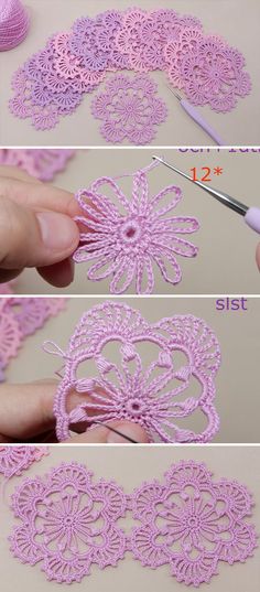 crocheted doily is being worked on by someone using scissors to cut it