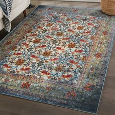 Luxe Weavers Non-Shedding Vintage Bohemian Floral Area Rug is easy to clean, stain-resistant, and safe for children and pets. A distressed effect and detailed floral patterns bring an old-world feel. Choose 5x7 blue rugs, with dark pink, cream, and yellow, to add a splash of color to your floors. 8x10 cream rugs are neutral with shades of yellow and pink to blend with current dcor. Bohemian blue rugs for living rooms and spacious bedrooms will enhance the style and comfort of your home. Its soft Target Rug, 5x7 Area Rug, Area Rug Blue, Floral Area Rugs, Vintage Area Rug, Bedroom Flooring, 8x10 Area Rugs, Blue Area Rug, Rug Blue