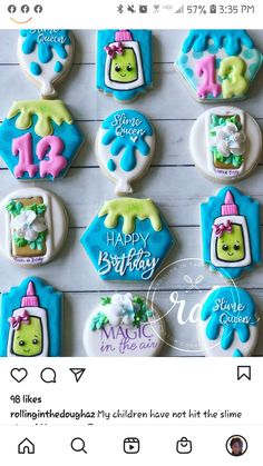 decorated cookies are arranged in the shape of numbers for birthdays and special occasiones