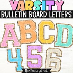 the letters and numbers are made out of glitter paper, with different colors on them