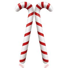 two candy canes with red and white stripes on them, one is larger than the other