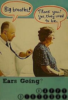 an advertisement for ear going with two men talking to each other and one has a stethoscope in his mouth