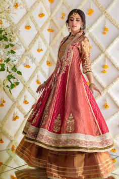 Marwa | Pakistani Designer Outfit | Sarosh Salman Dhaka Pajama, Mehandi Bride, Anarkali Design, Anarkali Designs, Bridal Roses, Designer Outfit, Crystals Beads, Embroidery Hand, Pink Bridal