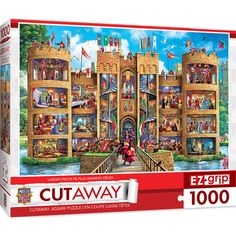 a puzzle box with an image of a castle in the middle and people on it