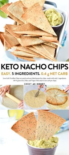 the instructions for how to make keto nacho chips with avocado sauce