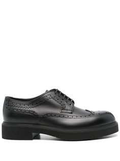 black calf leather smooth grain front lace-up fastening brogue trim round toe branded leather insole ridged rubber sole block heel This piece comes complete with a protective dust bag. Versace Sneakers, Balenciaga Track, Leather Brogues, Balenciaga Triple S, Summer Beach Wear, Derby Shoes, Athletic Sneakers, Espadrille Shoes, Party Shoes