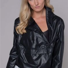 Koral Buffer Azora Jacket Size Xs In Black Sleek Black Cropped Jacket For Fall, Sleek Black Cropped Jacket For Spring, Sleek Black Long Sleeve Cropped Jacket, Sleek Black Cropped Jacket With Long Sleeves, Black Sleek Cropped Jacket, Sleek Stretch Outerwear For Fall, Sleek Black Outerwear For Spring, Sleek Black Spring Outerwear, Trendy Black Fitted Track Jacket