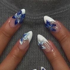 GEL X NAILZ | inspo @nailsxanalysse 💙 | Instagram Summer Theme Nails Designs, Cute Nails Beach, Navy Flower Nails, Beach Nails French Tip, Blue Beachy Nails, Gel X Nail Designs Summer, Gel X Nails Summer, Simple Beachy Nails, Ocean Nails Designs