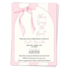 a pink and white bridal party card