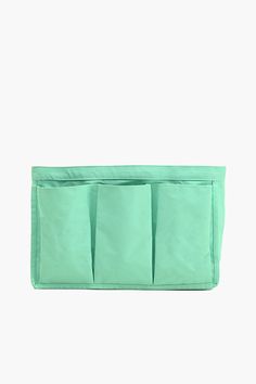 a green bag with three pockets on it