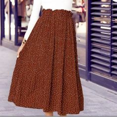 Skirt Is Nwt ~ Polka Dot ~ Maxi Length ~ Size Large ~ Material: 100% Polyester Casual Polka Dot Skirt With Elastic Waistband, Casual Polka Dot Lined Skirt, Casual Long Polka Dot Skirt, Casual Polka Dot Tiered Skirt, Brown Full-length Skirt For Spring, Casual Polka Dot Pleated Skirt, Casual Polka Dot Flowy Skirt, Brown A-line Maxi Skirt For Spring, Elegant Brown Full-length Maxi Skirt