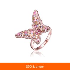 in stock Butterfly Ring, Pink Ring, Butterfly Design, Butterfly Wings, Brass Metal, 18k Rose Gold, Rose Gold Plates, Cubic Zirconia, Multi Color