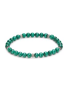 Sterling Silver & Malachite Beaded Bracelet Green Rondelle Beaded Bracelets With Polished Beads, Malachite Jewelry With 8mm Round Beads, Malachite Beaded Bracelets As Gift, Malachite Beaded Bracelet As A Gift, Malachite Beaded Bracelets With Round Beads, Malachite Beaded Bracelets With Round Natural Stones, Elegant Malachite Round Beads Bracelets, Green Malachite Beaded Bracelets, Spiritual Malachite Beaded Bracelets With Gemstone Beads