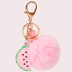 New Adorable Boutique Pink Faux Fur & Ball Watermelon Keychain Accessories Make Everything Better Brand New From A Pet & Smoke Free Home! Pink Fruit Design Jewelry, Trendy Pink Jewelry With Fruit Design, Pink Fun Jewelry With Fruit Design, Fun Pink Jewelry With Fruit Design, Fun Pink Fruit Design Jewelry, Playful Pink Jewelry With Fruit Design, Watermelon Keychain, Emo Accessories, Leather Fob