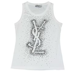 Authentic Vintage Yves Saint Laurent Sleeveless White Tee With Black Crystal Embellished Ysl Logo. Size: Medium Material: 100% Cotton Measurements: Bust- 17” Waist- 15.5” Length- 23” Ysl Top, Buy White Ysl T Shirt, Buy Ysl T Shirt, Ysl Clothes, Ysl Shirt, T Shirt Yves Saint Laurent, Yves Saint Laurent Shirt Women, Saint Laurent T Shirt, Vintage Yves Saint Laurent