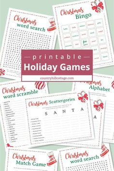 printable holiday games for kids to play with the word searcher and other activities