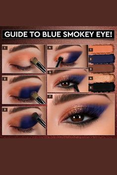 Eyeshadow Tutorial Step By Step, Makeup Aesthetic Ideas, Blue Smokey Eye, Makeup Order, Makeup For Black Skin