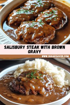 steak with brown gravy and mashed potatoes