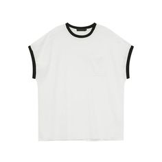 45768190525662|45768190591198|45768190623966 White T-shirt With Contrast Color For Spring, White Tops With Contrast Color And Relaxed Fit, White Crew Neck T-shirt With Splicing, White Spliced Crew Neck T-shirt, White Short Sleeve Tops With Contrast Sleeves, Summer Workwear Tops With Contrast Color, Cotton Tops With Contrast Sleeves For Summer, White Spliced T-shirt For Spring, White Short Sleeve Top With Contrast Panels