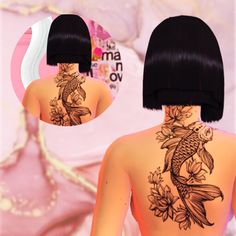 the back of a woman's body with tattoos on it