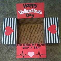 valentine's day card made out of cardboard with the words, you make my heart skip a beat