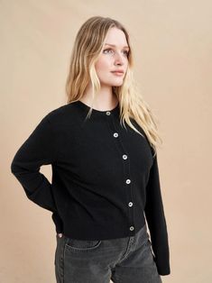 Solid Lean Lines Cardigan | La Ligne NYC Jessica Hart, Selma Blair, Chelsea Girls, Natasha Lyonne, Lady M, Olivia Munn, Christina Ricci, Black Crewneck, Turtle Neck Dress