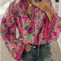 Women’s Light & Airy Pink Bishop Collar Blouse With Flare Sleeves Look Hippie Chic, Loose Clothing, Peacock Print, Loose Shirts, Dress Shirts For Women, Collar Blouse, Boho Blouses, Hippie Chic, Aaliyah