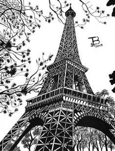 a drawing of the eiffel tower in paris