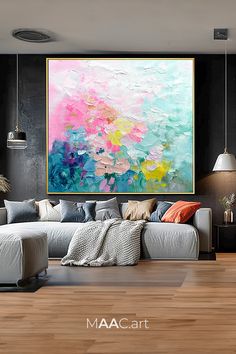 Vibrant floral abstract: Original textured acrylic painting with soft pinks, yellows, and teals creating a colorful, textured garden-like composition Textured Acrylic Painting, Textured Acrylic, Palette Art, Floral Abstract, Hotel Decor, Art Club, Decor Artwork, Modern Artwork, Modern Painting