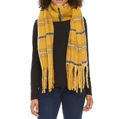 Warmth Factor: Lightweight Measurements: 16 Width/Inches, 78 Length/Inches Fiber Content: 100% Polyester Fabric Description: Woven Care: Hand Wash Country Of Origin: Imported - Please Message Me With Any Questions - Feedback Is Highly Appreciated - All The Items Come From A Smoke & Pet-Free Home - Thank You For Shopping #F Casual Yellow Scarf For Winter, Casual Yellow Winter Scarf, Yellow Winter Scarves, Mustard Scarf, Fendi Scarf, Chanel Scarf, Louis Vuitton Scarf, Gucci Scarf, Square Silk Scarf