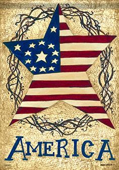 an american flag painted on the side of a wooden star with barbed wire around it